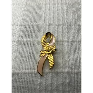 Vintage Avon Breast Cancer Awareness Lapel Pin Pink Ribbon Roses Brooch